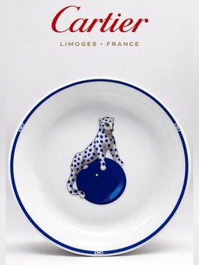 Cartier Limoges Blue Panther Porcelain Trinket Dish